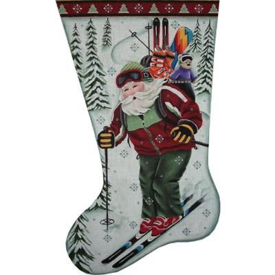 Rebecca Wood Designs Skiing Santa Needlepoint Canvas