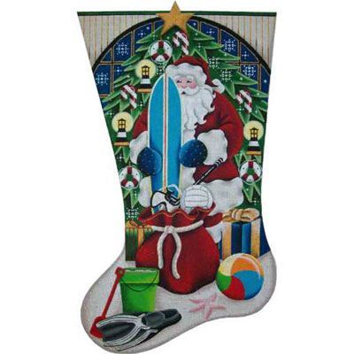 Rebecca Wood Designs Beach Santa Needlepoint Canvas - 18M