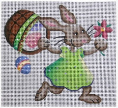 Rebecca Wood Designs Green Bunny with Easter Egg Basket Needlepoint Canvas