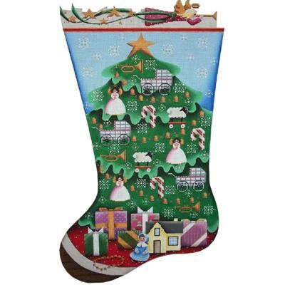 Rebecca Wood Designs Doll tree stocking 18M Needlepoint Canvas