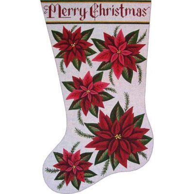 Rebecca Wood Designs Poinsettia stocking 18M Needlepoint Canvas