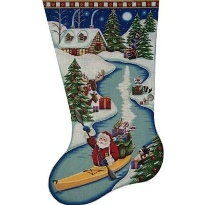 Rebecca Wood Designs Santa on the river 18M Needlepoint Canvas