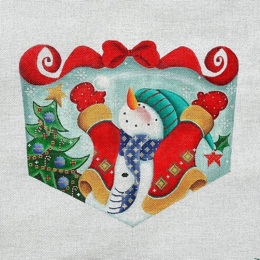 Rebecca Wood Designs Snowman with Tree Stocking Cuff Needlepoint Canvas - 13M