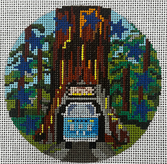 The Gingham Stitchery Amelia Bond Designs Redwood Forest Round Needlepoint Canvas