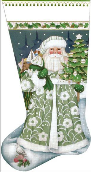 Melissa Shirley Designs Green Santa Stocking Needlepoint Canvas