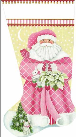 Melissa Shirley Designs Pink Santa Stocking Needlepoint Canvas