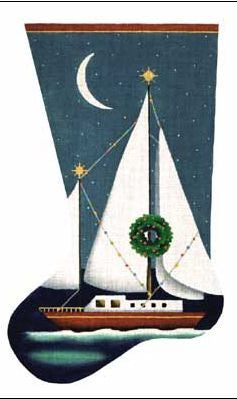 Melissa Shirley Designs Sailboat w/wreath stocking Needlepoint Canvas