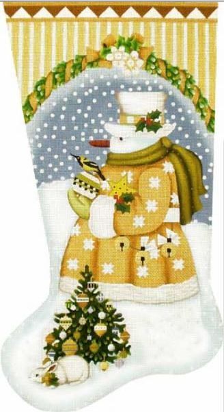 Melissa Shirley Designs Golden Snowman Stocking Needlepoint Canvas