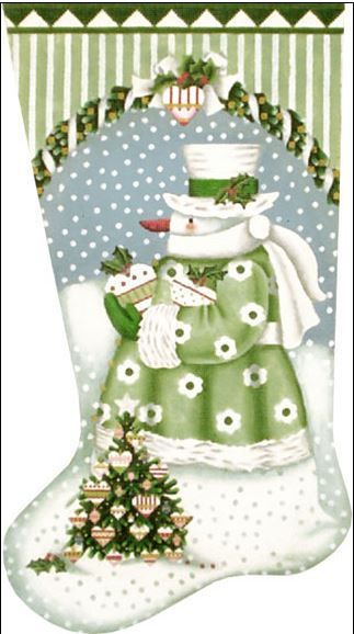 Melissa Shirley Designs Wintergreen Snowman Stocking Needlepoint Canvas