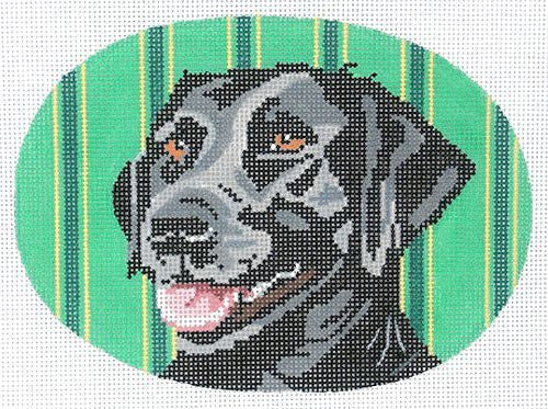 Barbara Russell Black Lab Oval Needlepoint Canvas