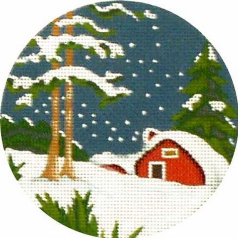 Melissa Shirley Designs Red Cottage Snow Orn Needlepoint Canvas