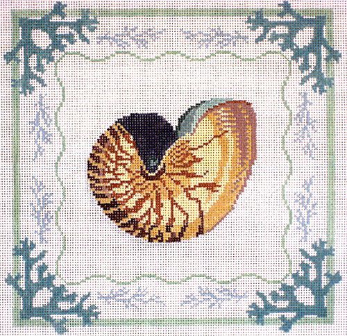 Barbara Russell Designs Nautilus with Seaweed Border Needlepoint Canvas