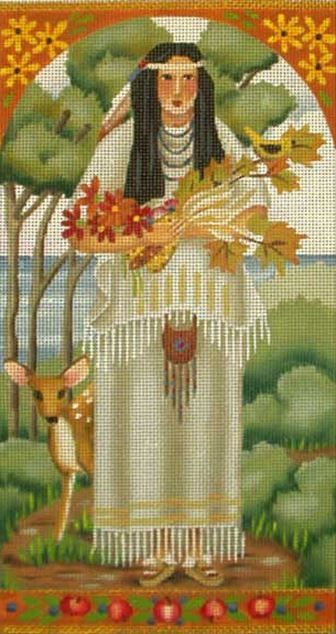 Melissa Shirley Designs Thanksgiving Feast Native Ameri Needlepoint Canvas