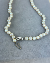 Vintage Single Strand Pearl Necklace with Sterling Silver and Pearl Clasp
