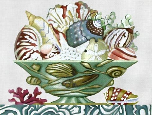 Melissa Shirley Designs Shell Compote Red Coral Needlepoint Canvas