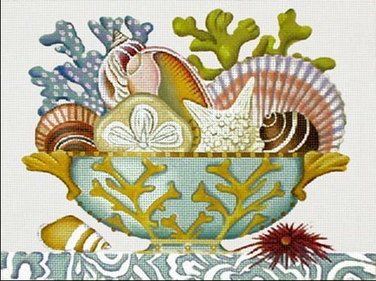 Melissa Shirley Designs Shell Compote Green Coral Needlepoint Canvas