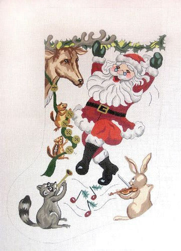 Barbara Russell Dancing Santa Stocking Needlepoint Canvas