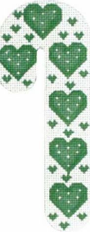 Melissa Shirley Designs Green Hearts Candy Cane Needlepoint Canvas