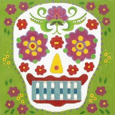 Melissa Shirley Designs Blue Tooth Sugar Skull Needlepoint Canvas