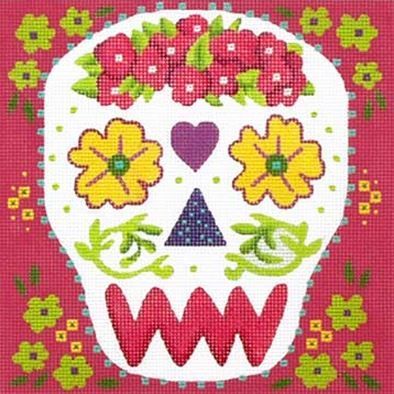 Melissa Shirley Designs Yellow Eyes Sugar Skull Needlepoint Canvas