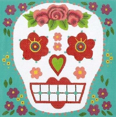 Melissa Shirley Designs Rose Head Sugar Skull Needlepoint Canvas