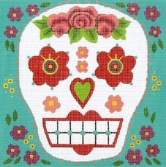 Melissa Shirley Designs Rose Head Sugar Skull Needlepoint Canvas
