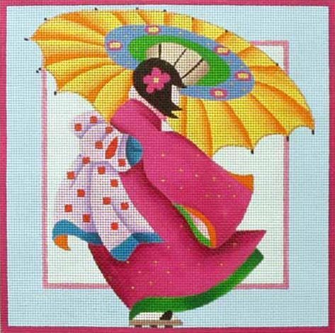 Melissa Shirley Designs Pink Geisha Needlepoint Canvas