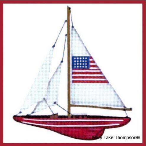Melissa Shirley Designs Sailboat w/ American Flag Needlepoint Canvas