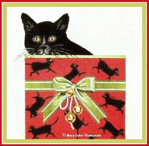 Melissa Shirley Designs Black Cat in Christmas Box Needlepoint Canvas