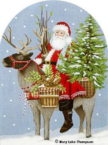 Melissa Shirley Designs Santa on Reindeer Dome Needlepoint Canvas