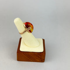 Vintage Russian 14k Rose Gold and Baltic Amber Cabochon Ring