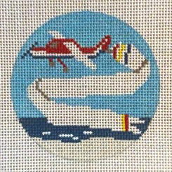 Kate Dickerson Needlepoint Collections Helmet Shell with Coral All In Shades Of Blue Needlepoint Canvas