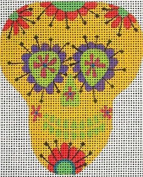 Zecca Mini Sugar Skull Needlepoint Canvas - Yellow