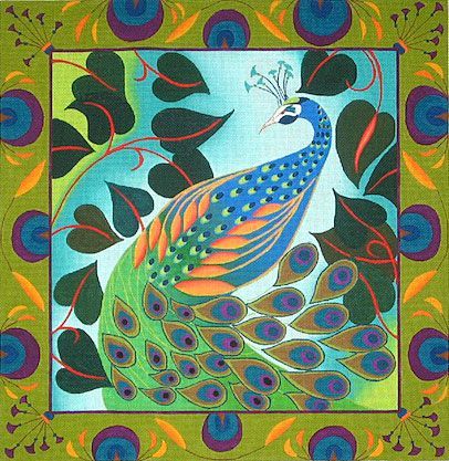Zecca Peacock with Border 13M Needlepoint Canvas