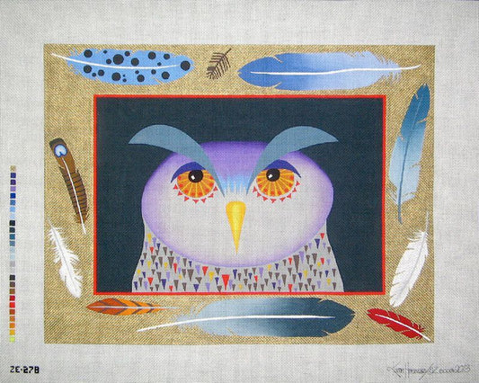 Zecca Owl Portrait 13M Needlepoint Canvas