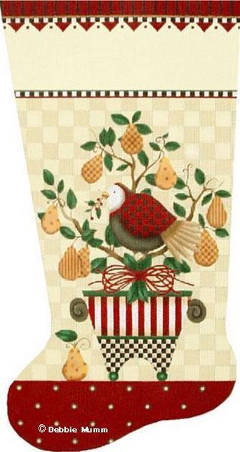 Melissa Shirley Designs Partridge in a Pear Tree Stocking Needlepoint Canvas