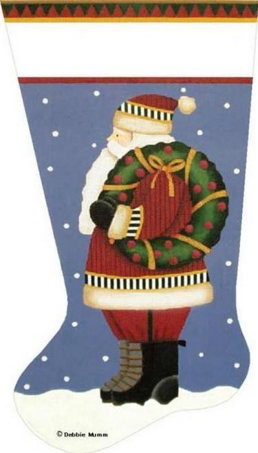 Melissa Shirley Designs Debbie Mumm Wreath Santa Stocking Needlepoint Canvas