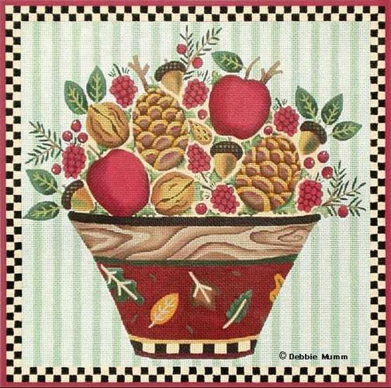 Melissa Shirley Designs Apple & Pine Cone Bowl Needlepoint Canvas