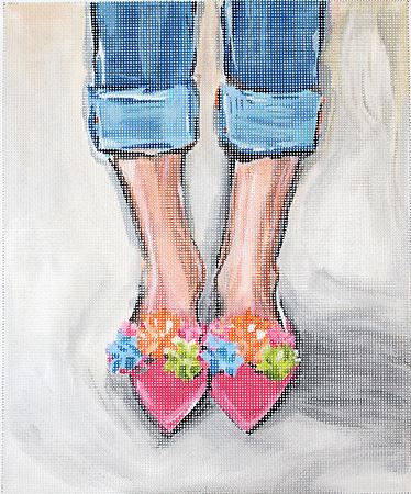 Kate Dickerson Needlepoint Collections Maren Devine Pom Pom Shoes Needlepoint Canvas