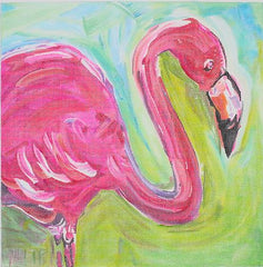 Kate Dickerson Needlepoint Collections Maren Devine Pink Flamingo on Blue & Lime Green Needlepoint Canvas