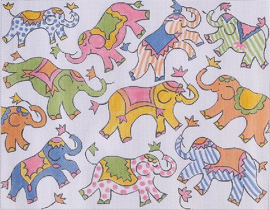 Kate Dickerson Needlepoint Collections Jilly Walsh Oodles Of Ellies Bright Pastels Needlepoint Canvas