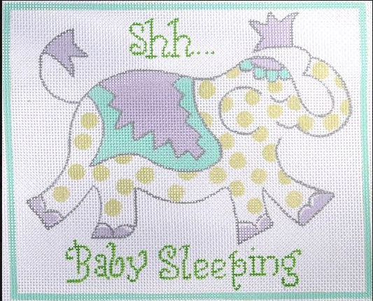 Kate Dickerson Needlepoint Collections Jilly Walsh Shh Baby Sleeping Green Elephant Needlepoint Canvas