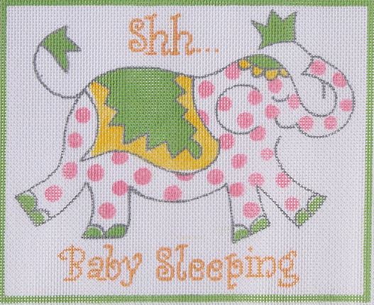 Kate Dickerson Needlepoint Collections Jilly Walsh Shh Baby Sleeping Pink Elephant Needlepoint Canvas