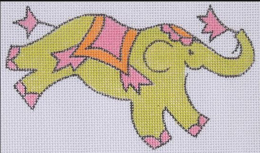 Kate Dickerson Needlepoint Collections Jilly Walsh Ornament Mini Elephant Solid Lime with Pink and Orange Needlepoint Canvas