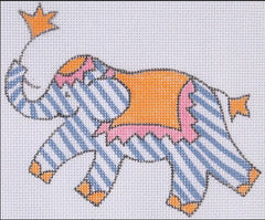 Kate Dickerson Needlepoint Collections Jilly Walsh Ornament Mini Elephant Periwinkle Stripes with Orange and Pink Needlepoint Canvas