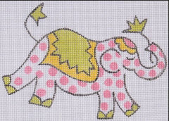 Kate Dickerson Needlepoint Collections Jilly Walsh Ornament Mini Elephant Pink Polka Dots with Green and Yellow Needlepoint Canvas