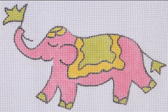 Kate Dickerson Needlepoint Collections Jilly Walsh Ornament Mini Elephant Solid Pink with Yellow and Lime Needlepoint Canvas