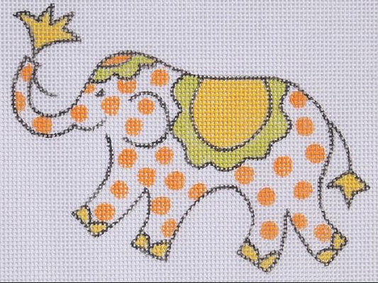 Kate Dickerson Needlepoint Collections Jilly Walsh Ornament Mini Elephant Orange Polka Dots with Yellow and Lime Needlepoint Canvas