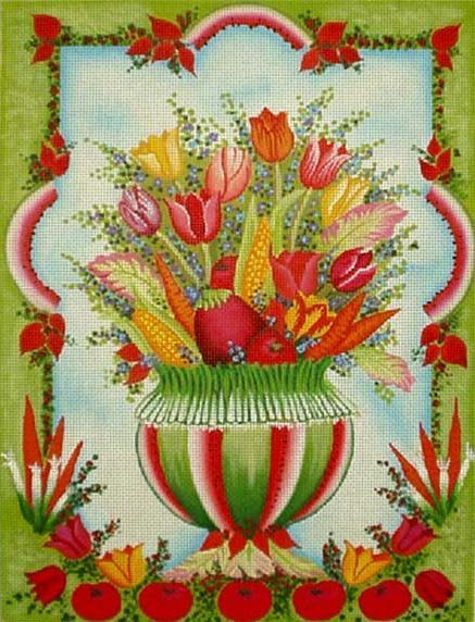 Melissa Shirley Designs Bountiful Bouquet w/Watermelon Needlepoint Canvas