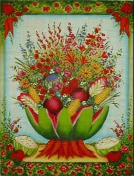 Melissa Shirley Designs Bountiful Bouquet w/Carrots Needlepoint Canvas